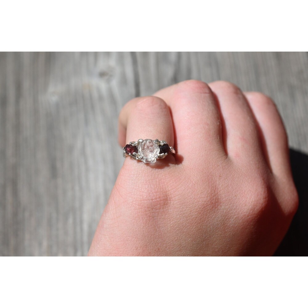 Boho Ring Raw Garnet Diamond Engagement Rough Diamond Wedding Band Unique Gemsto